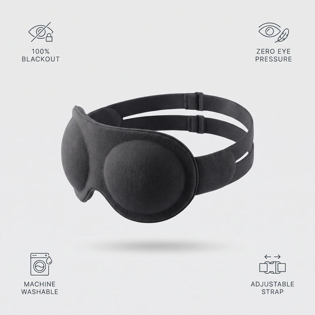 Blackout Sleep Mask — contoured eye cups, split strap