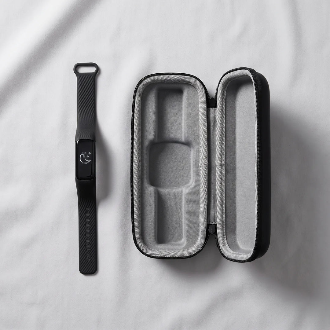 Wake Right bundle — silent vibration alarm beside its open travel case