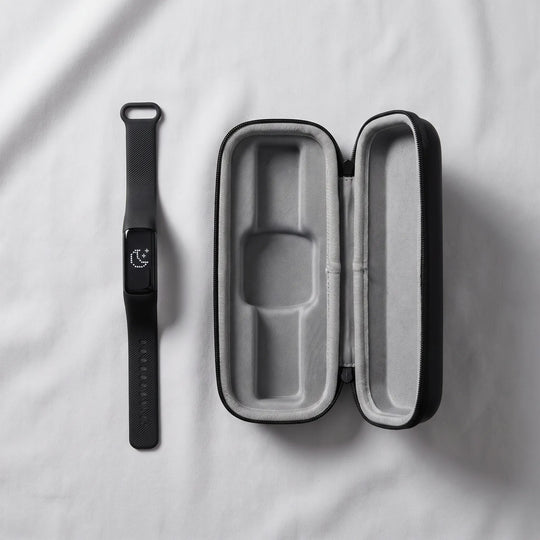 Wake Right bundle — silent vibration alarm beside its open travel case
