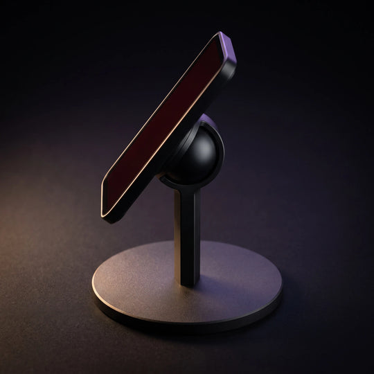 The stand tilted steeply, the ball joint rotated forward in its collar